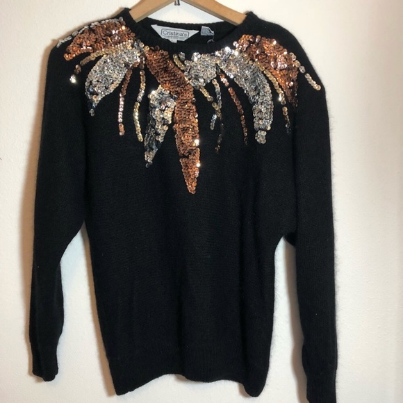 Vintage Sweaters - Vintage Long Sleeve Angora Knit Sequin Sweater